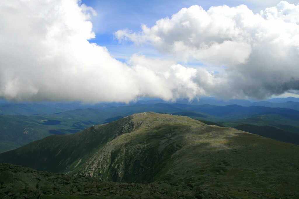 Dramatic clouds sweeping across Mount Washington near the summit in New Hampshire